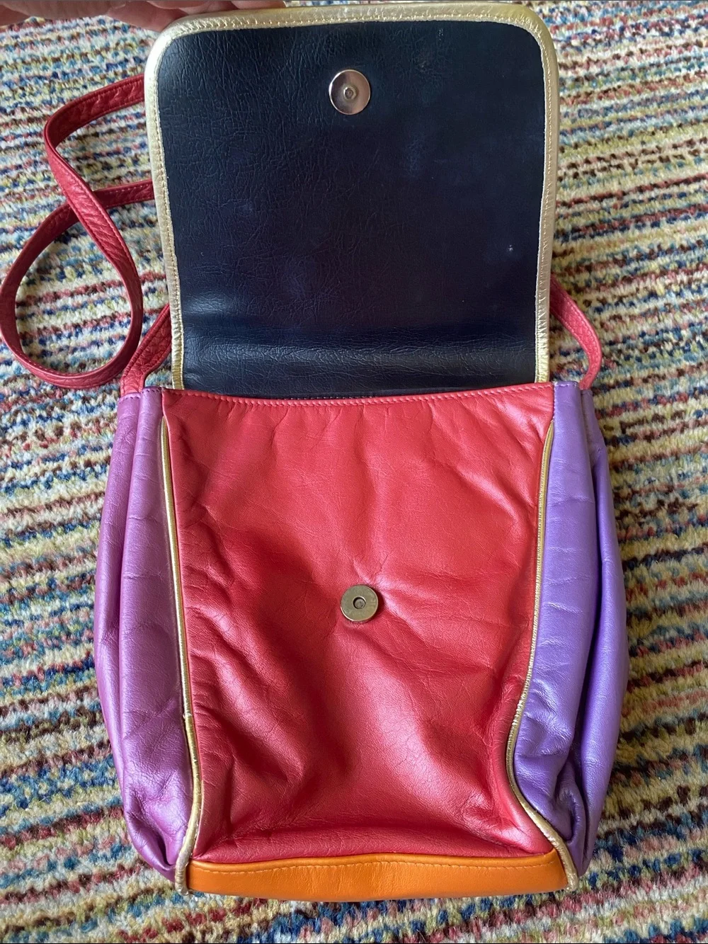 Vintage 1980s Colorblock Leather Crossbody Bag